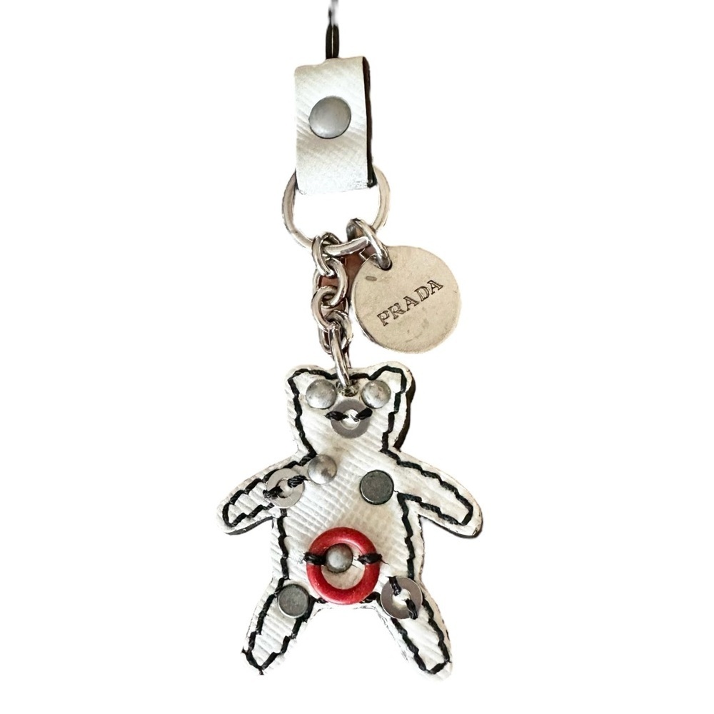 Authentic PRADA White Leather Bear Keychain Bag Charm - Picture 2 of 8
